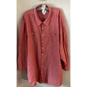 626 Blue Surplus Co Mens 6XL Red Cotton Linen Button Down Shirt Long Sleeve